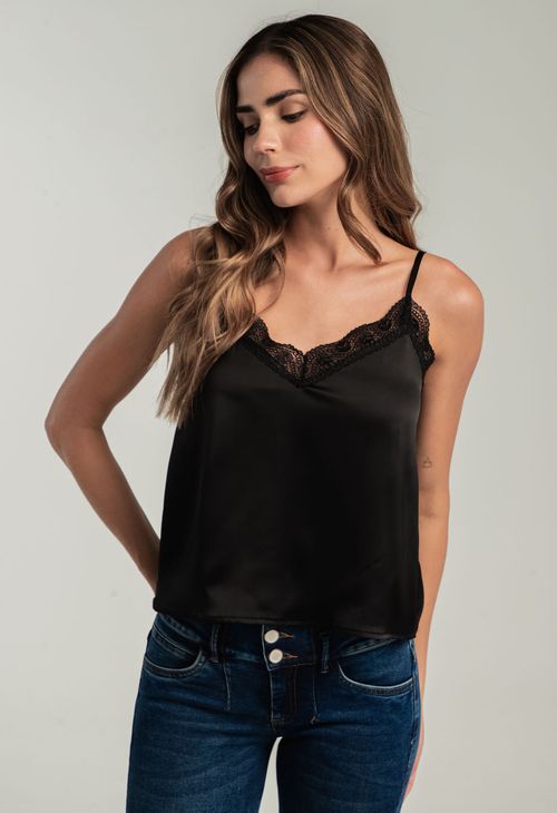 Blusa negra con encaje para mujeres