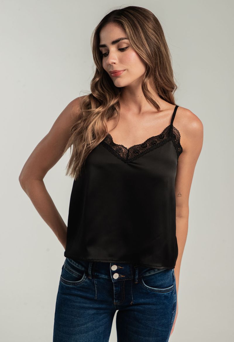 Blusa negra con encaje para mujeres Stop Jeans