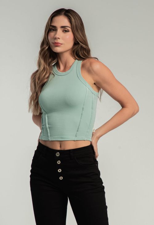 Camiseta eucalipto con alforzas para mujeres