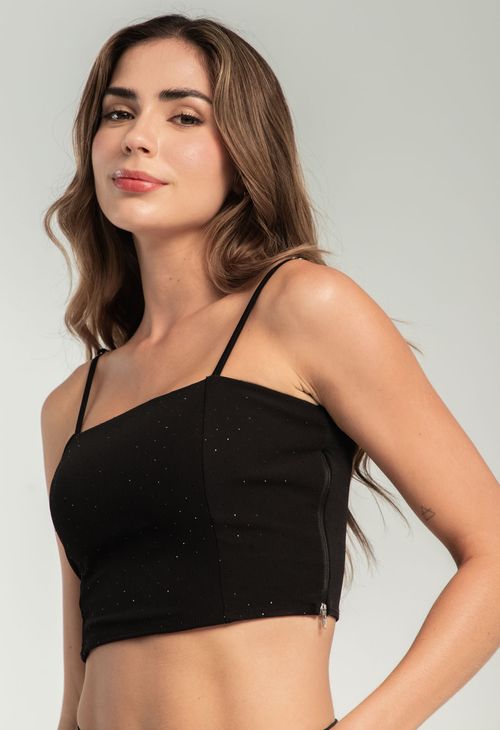 Blusa negra con piedras en frente para mujeres