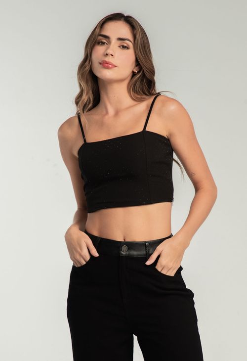 Blusa negra con piedras en frente para mujeres