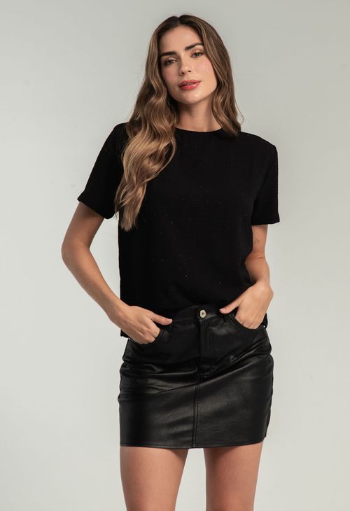 Blusa negra piedras en frente para mujeres