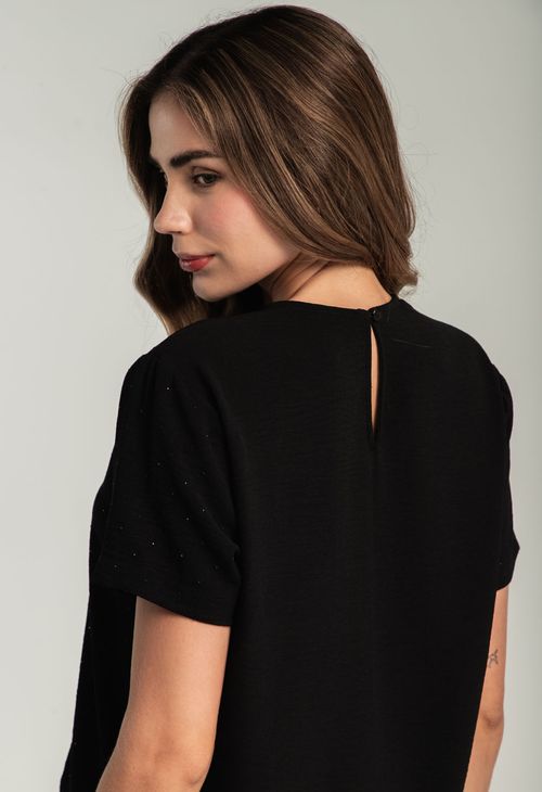 Blusa negra piedras en frente para mujeres