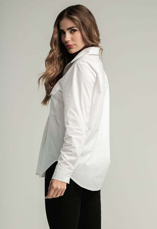 Blusa blanca con bolsillo en frente para mujeres