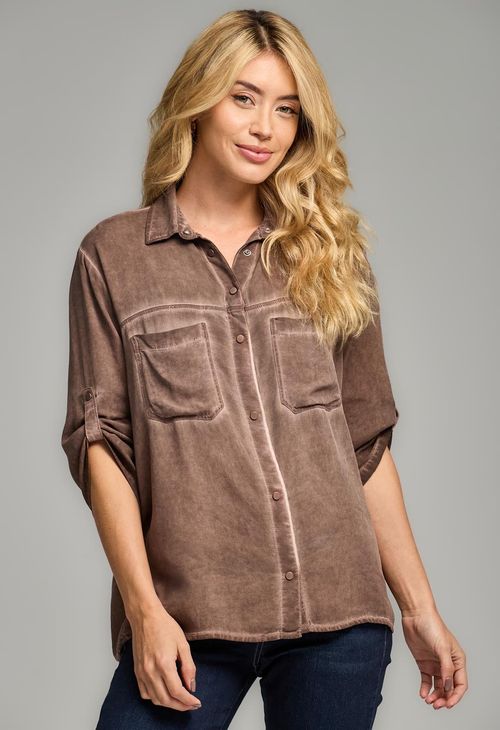 Blusa chocolate con charreteras para mujeres