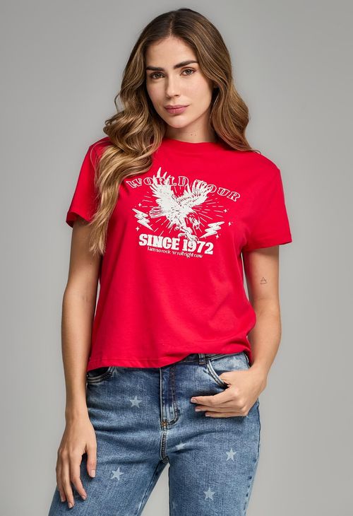 Camiseta rojo intenso estampado gráfico para mujeres