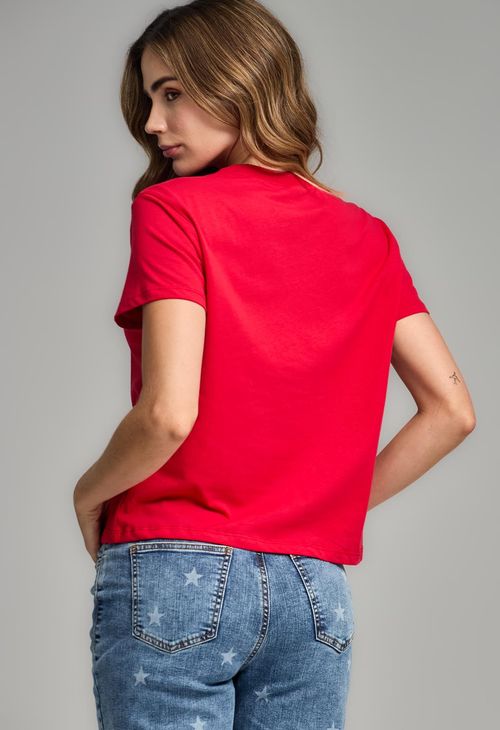 Camiseta rojo intenso estampado gráfico para mujeres