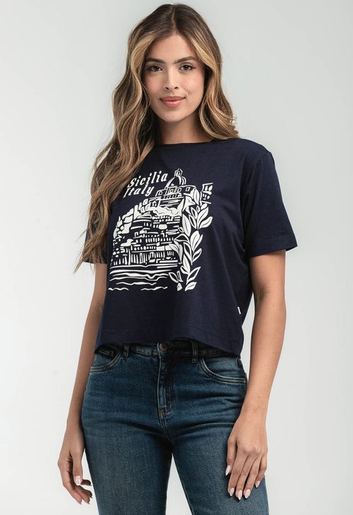 Camiseta azul navy estampada para mujeres