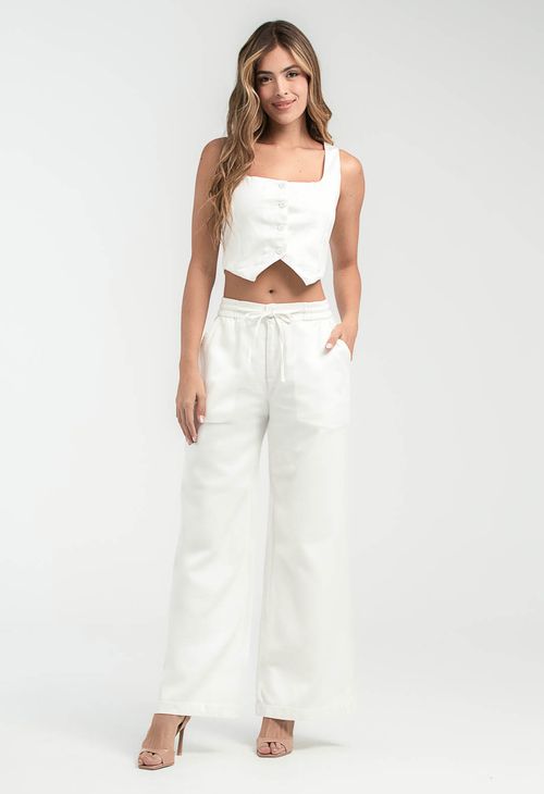 Pantalón marfil tela efecto semilla para mujeres