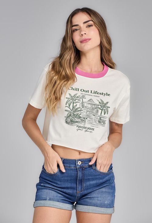 Camiseta marfil rectilíneo en manga para mujeres