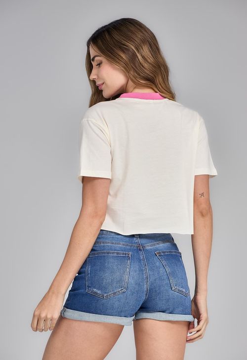 Camiseta marfil rectilíneo en manga para mujeres