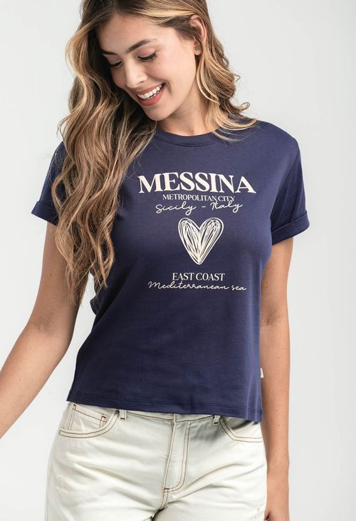 Camiseta azul navy estampada para mujeres