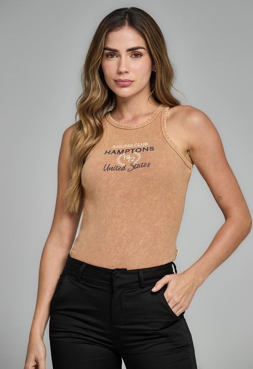 Camiseta en rib arena teñida para mujeres