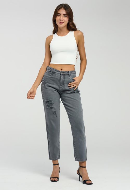 Mom jean tiro alto bota recta para mujer