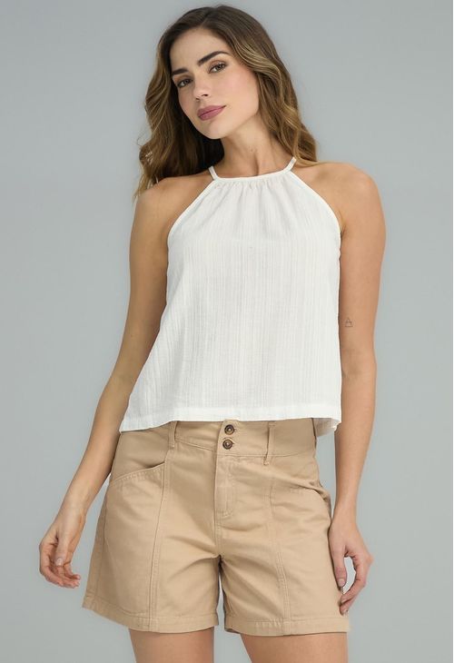 Blusa marfil cuello halter para mujeres