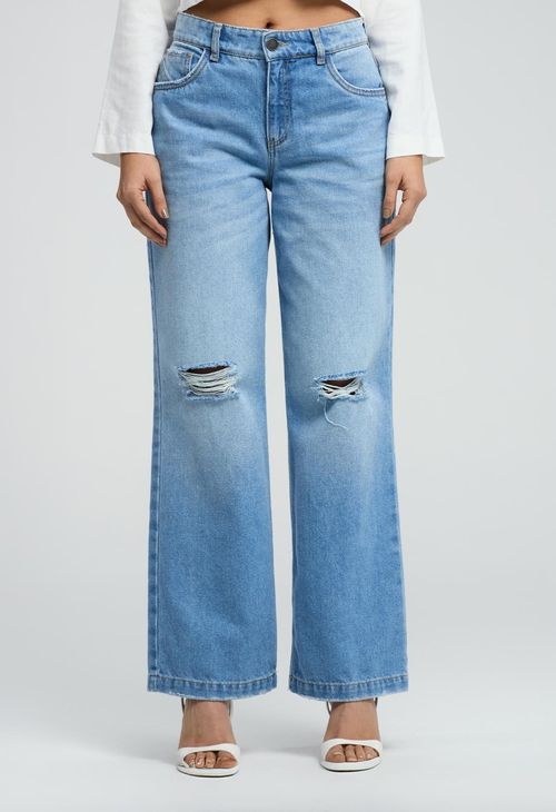 Jean retromom claro con desgaste para mujeres