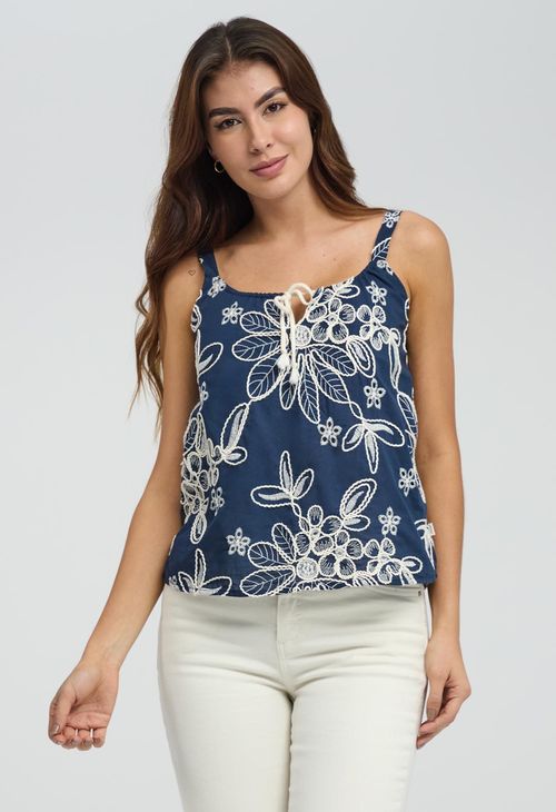Blusa azul con amarre en frente para mujeres