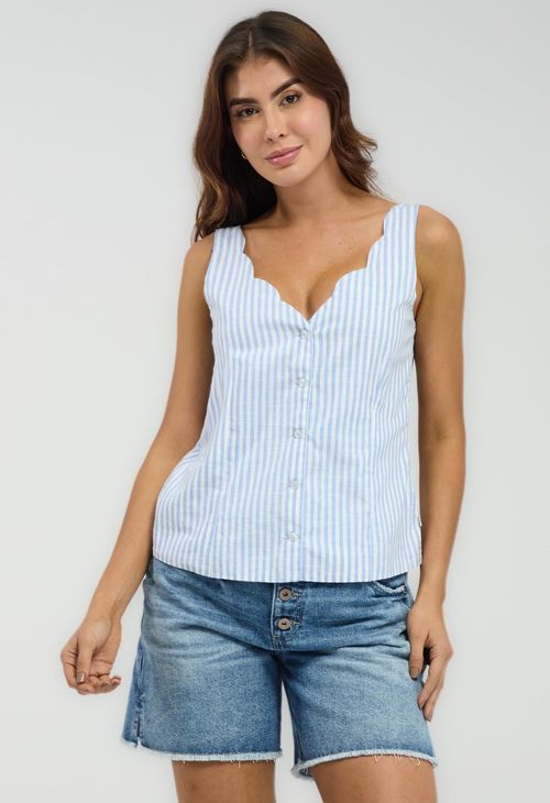 Blusa azul con escote para mujeres