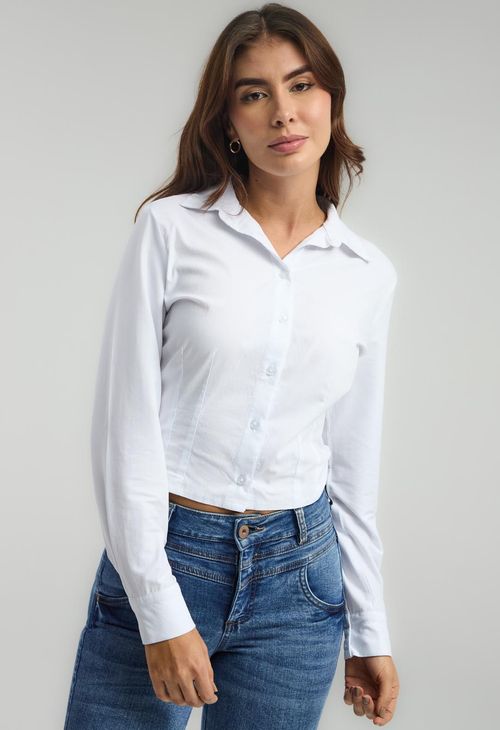 Blusa blanca con pinzas en cintura para mujeres