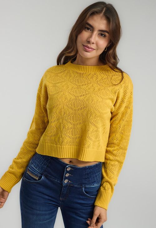 Buzo mostaza cuello redondo para mujeres
