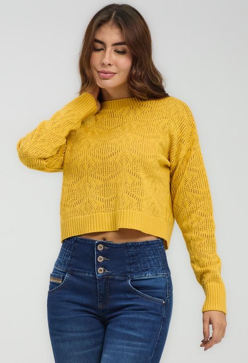 Buzo mostaza cuello redondo para mujeres