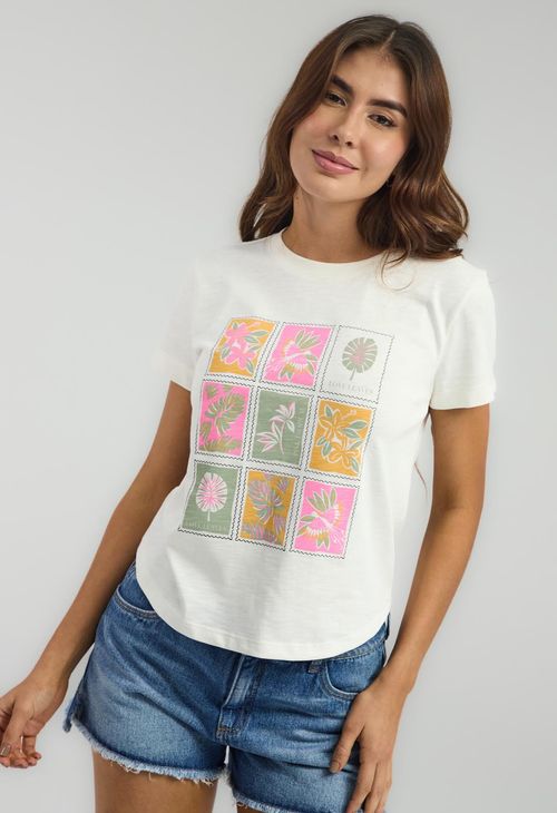 Camiseta marfil frente estampado para mujeres