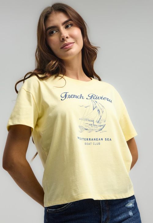 Camiseta amarillo pastel estampada para mujeres
