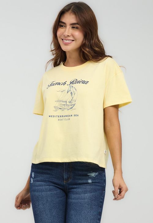 Camiseta amarillo pastel estampada para mujeres