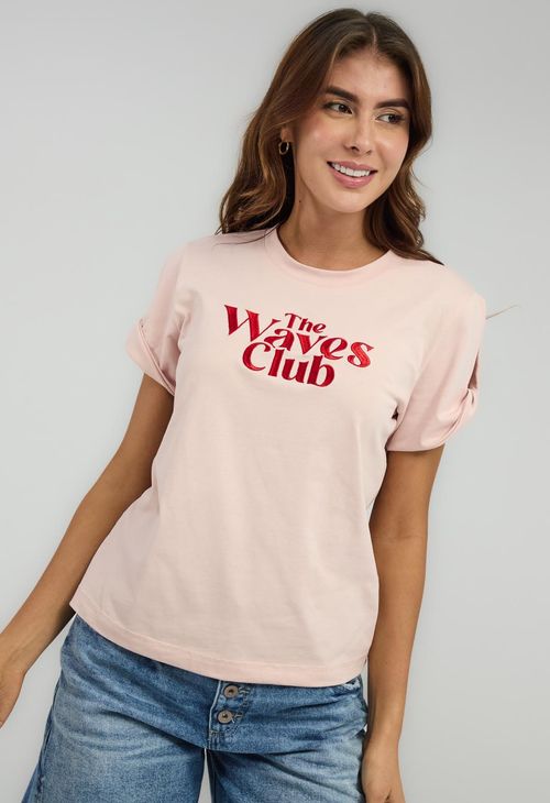 Camiseta palo de rosa bordada para mujeres