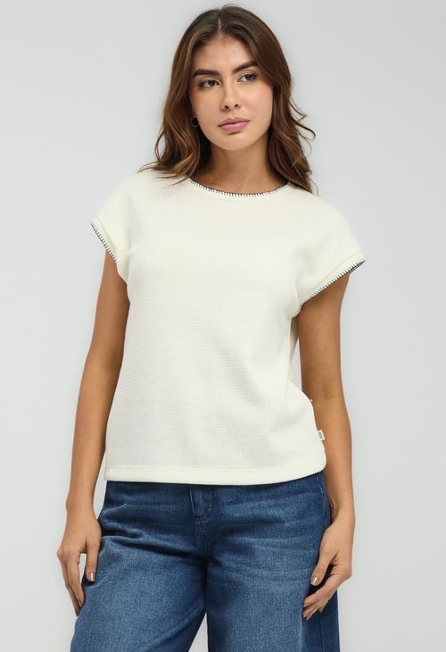 Camiseta marfil en tela galleta para mujeres