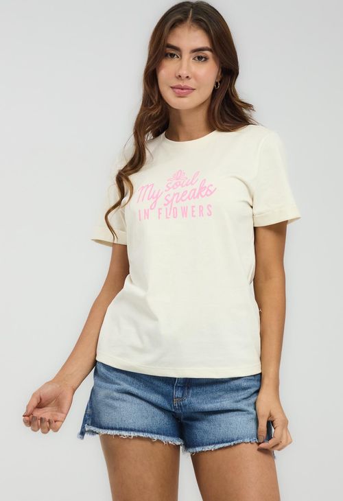 Camiseta marfil estampada para mujeres