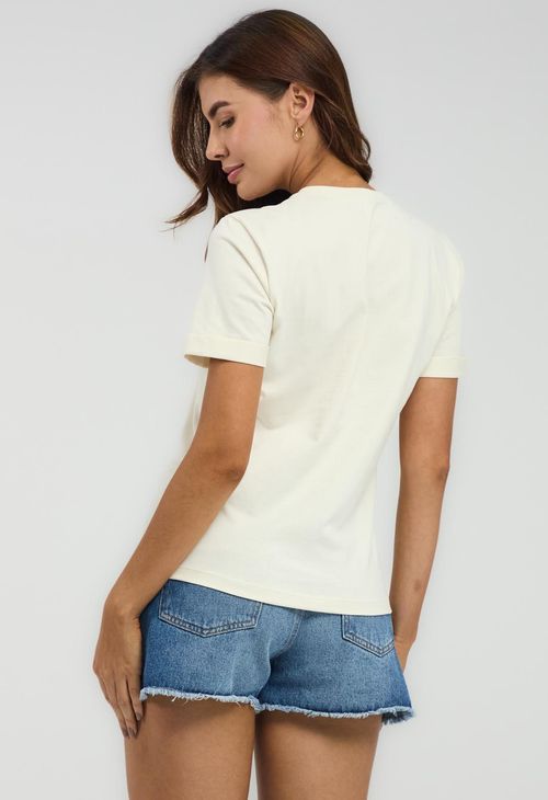 Camiseta marfil estampada para mujeres