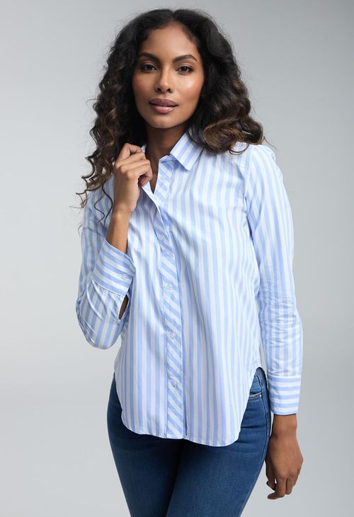 Blusa azul a rayas para mujeres