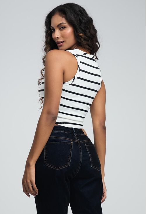 Camiseta a rayas negro en rib para mujeres