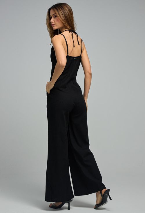 Enterizo negro con escote en espalda para mujeres