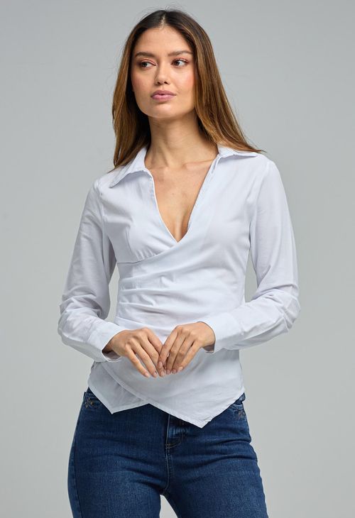 Blusa blanca con frente cruzado para mujeres