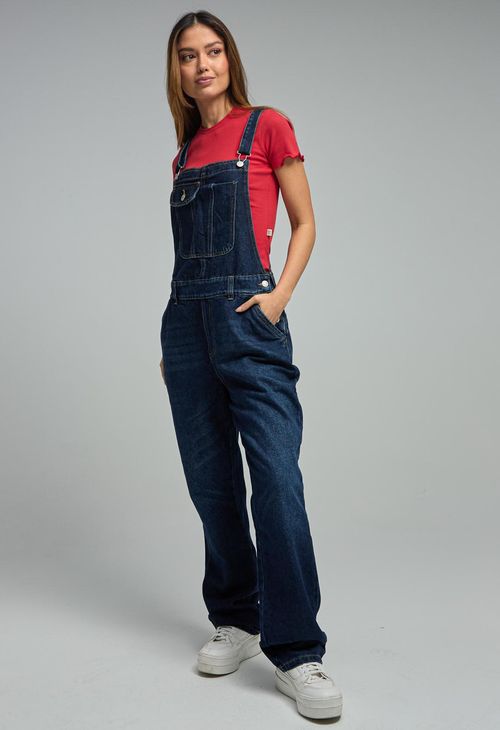 Overall medio oscuro con tapas en bolsillos para mujeres