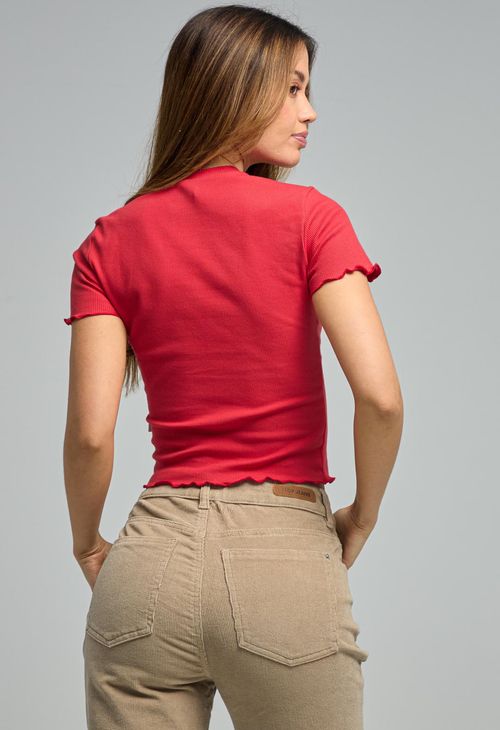 Camiseta roja manga con ruche para mujeres