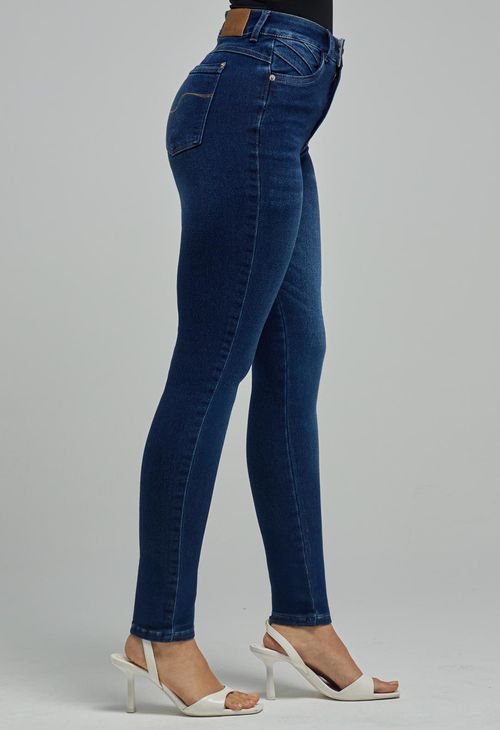 Jean elastik oscuro con alforzas para mujeres