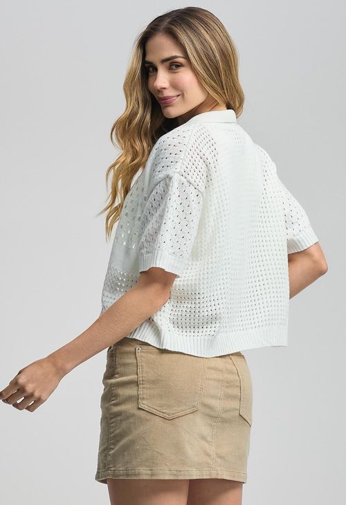 Blusa marfil con tejido abierto para mujeres