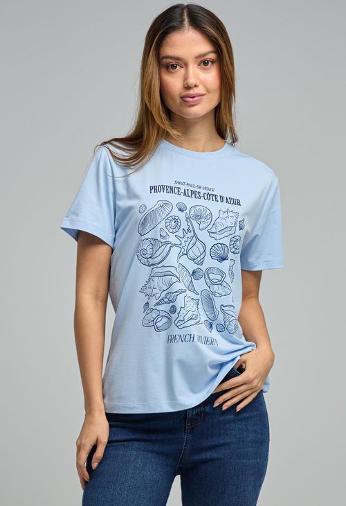 Camiseta azul claro estampada para mujeres