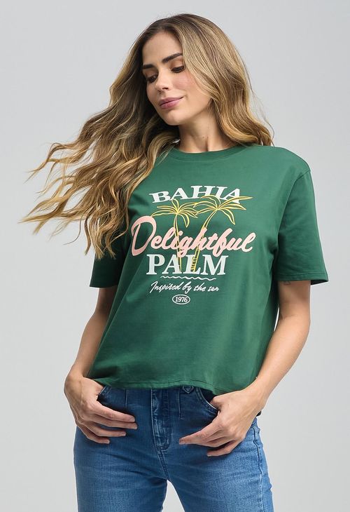 Camiseta verde botella estampada para mujeres