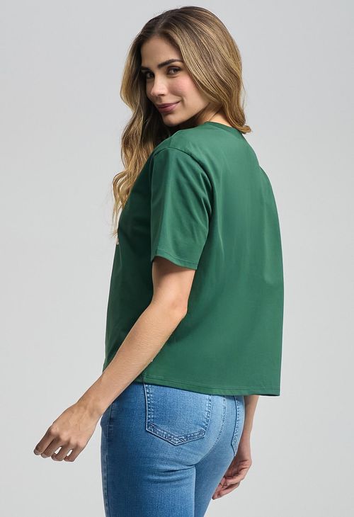 Camiseta verde botella estampada para mujeres