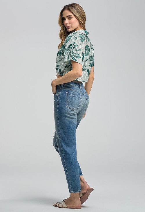 Jean mom jean oscuro con cuchilla en rodillas para mujeres