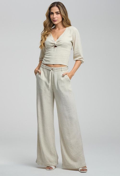 Pantalón arena con sesgos en cintura para mujeres