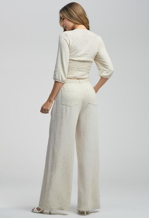 Pantalón arena con sesgos en cintura para mujeres