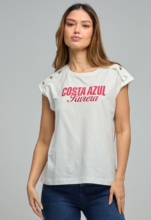 Camiseta marfil frente estampado para mujeres
