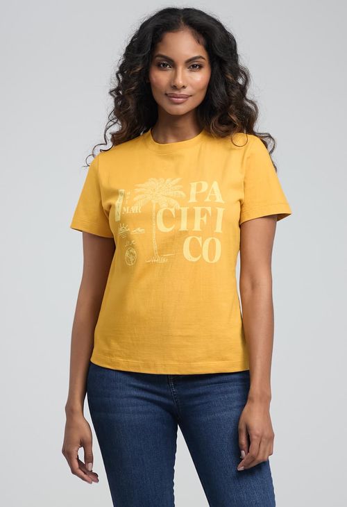 Camiseta mostaza estampada para mujeres