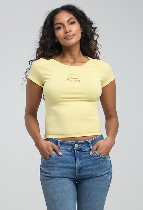 Camiseta amarillo pastel estampado para mujeres