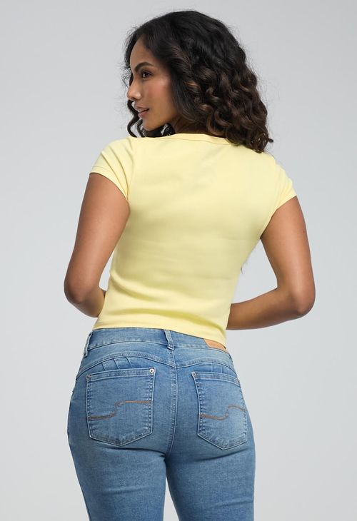 Camiseta amarillo pastel estampado para mujeres
